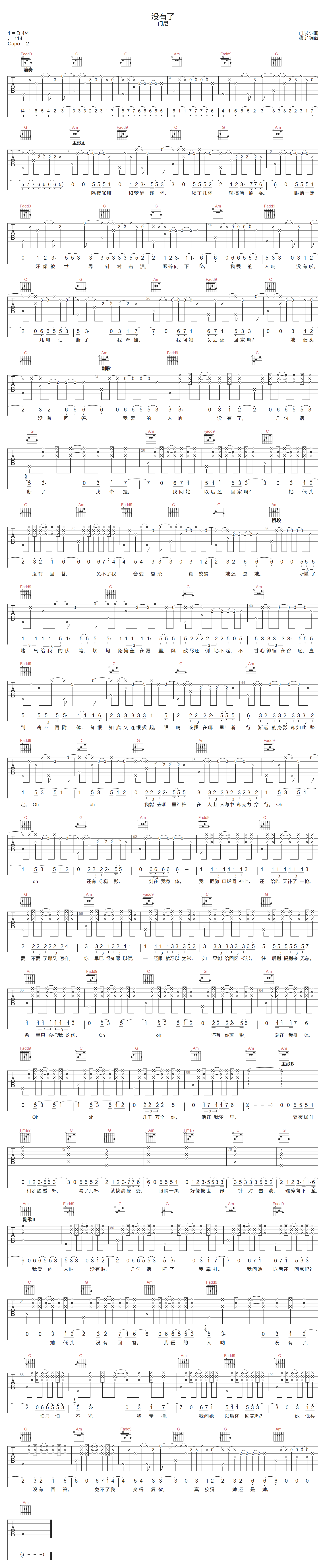 没有了吉他谱_门尼_C调原版编配