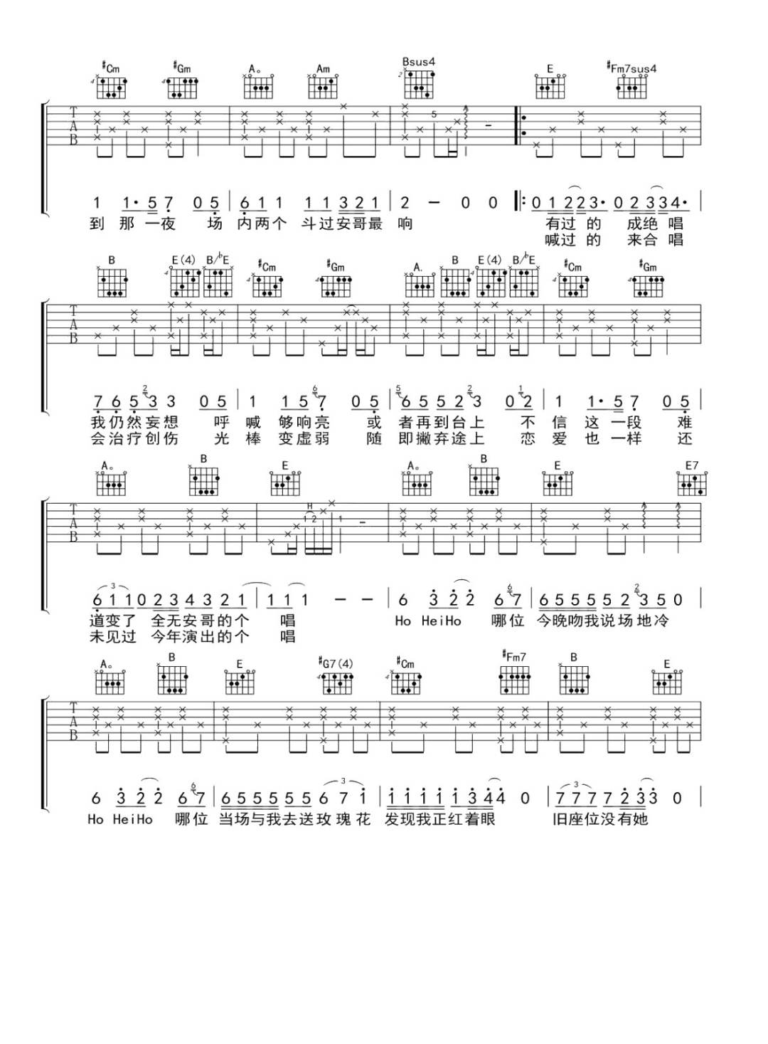 眼红馆吉他谱_关智斌_E调原版编配