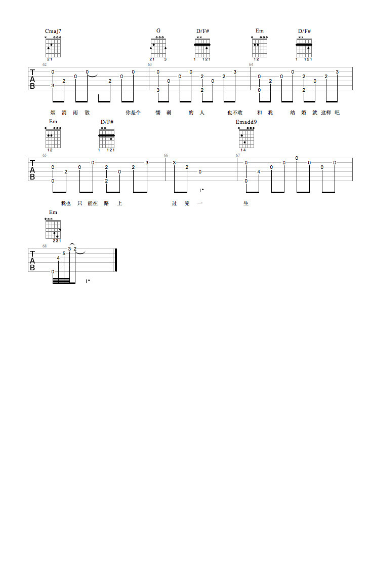 小雨日记吉他谱_崔跃文_G调原版编配