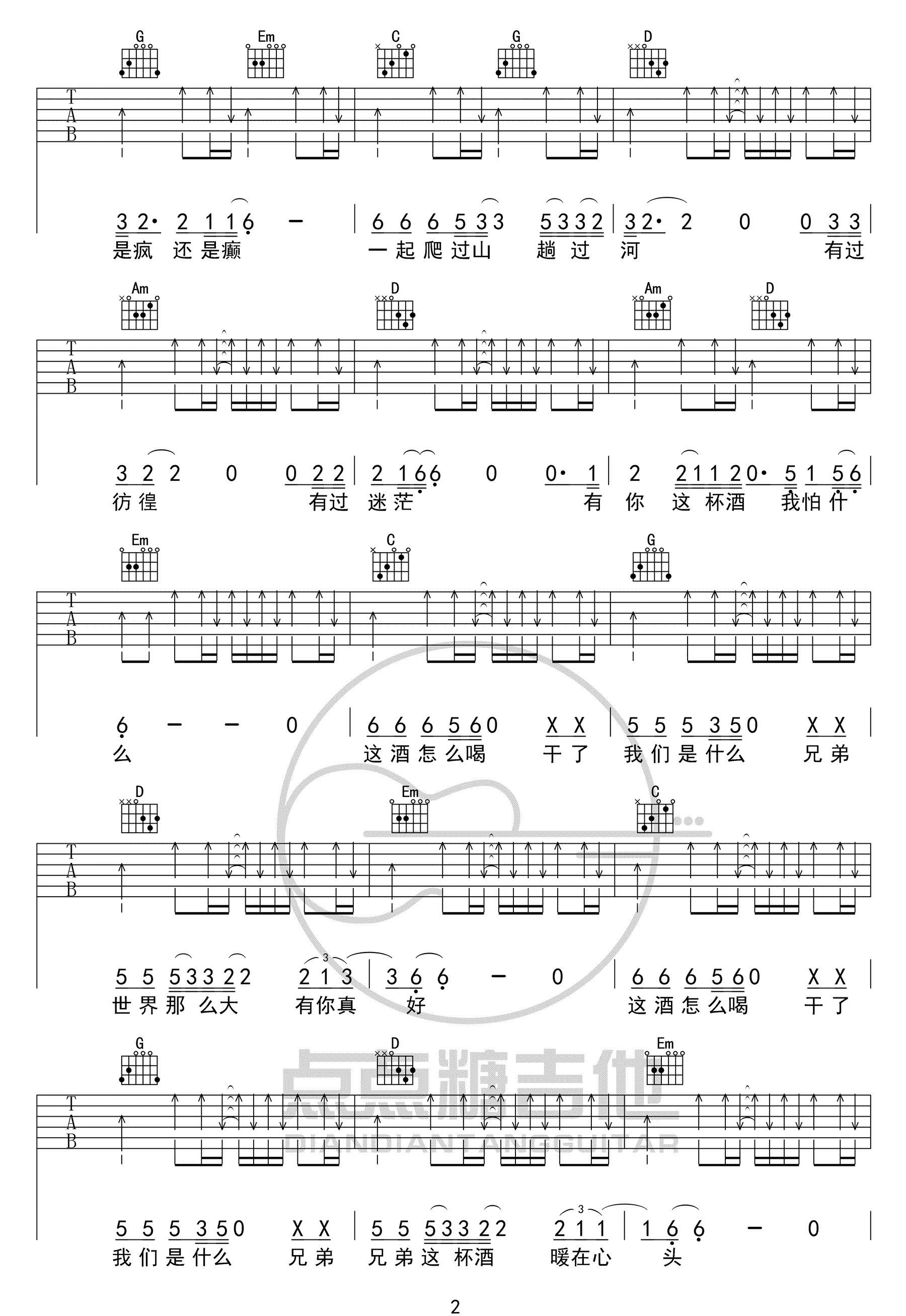 这酒怎么喝吉他谱_王旭_G调扫弦版