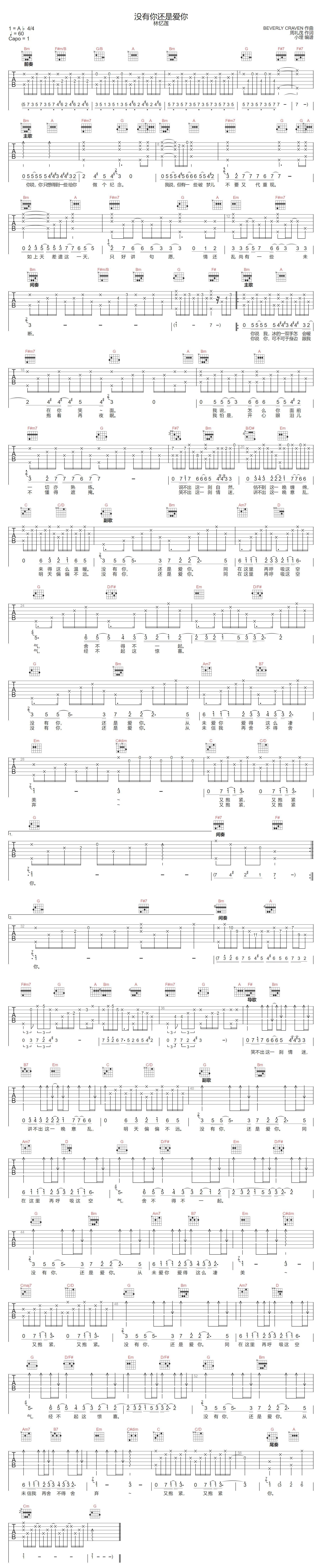 没有你还是爱你吉他谱-林忆莲