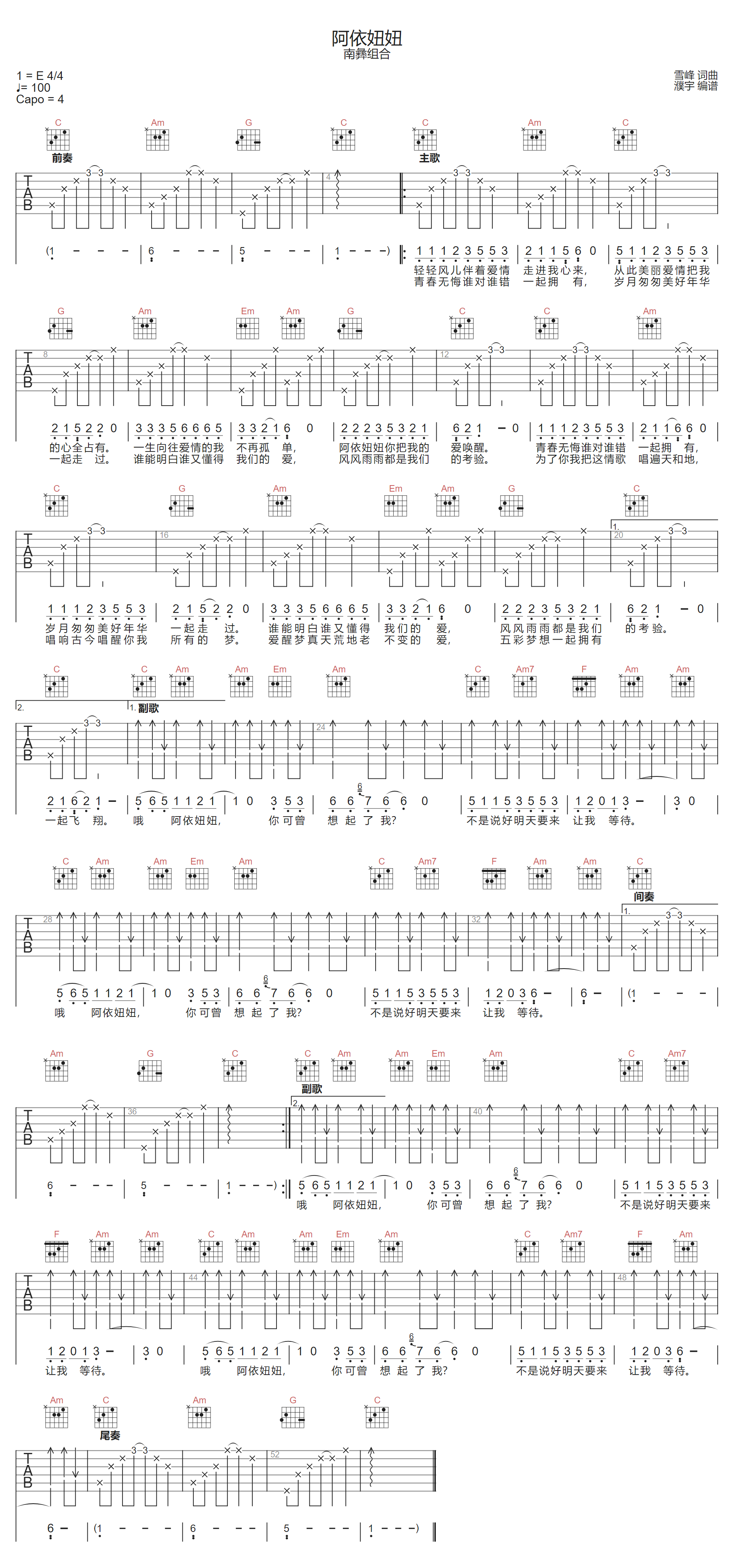 阿依妞妞吉他谱_南彝组合_C调